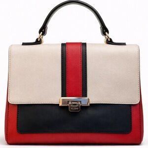 ALDO Colorblock Top Handle Bag Red Black Cream Gold Turn-Lock Bag